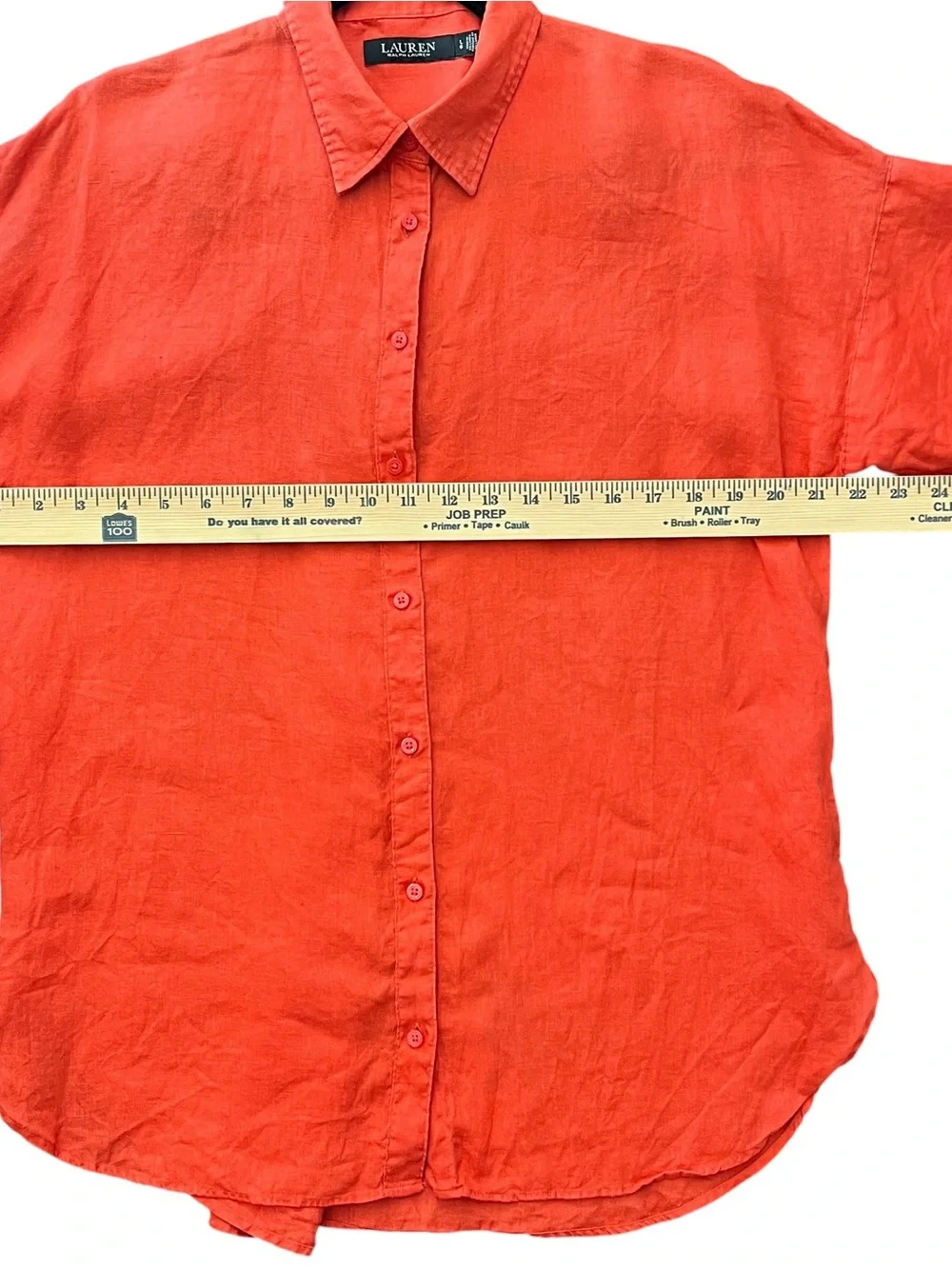 Lauren Ralph Lauren Black Label 100% Linen Button Down Shirt L Orange Red Dolman